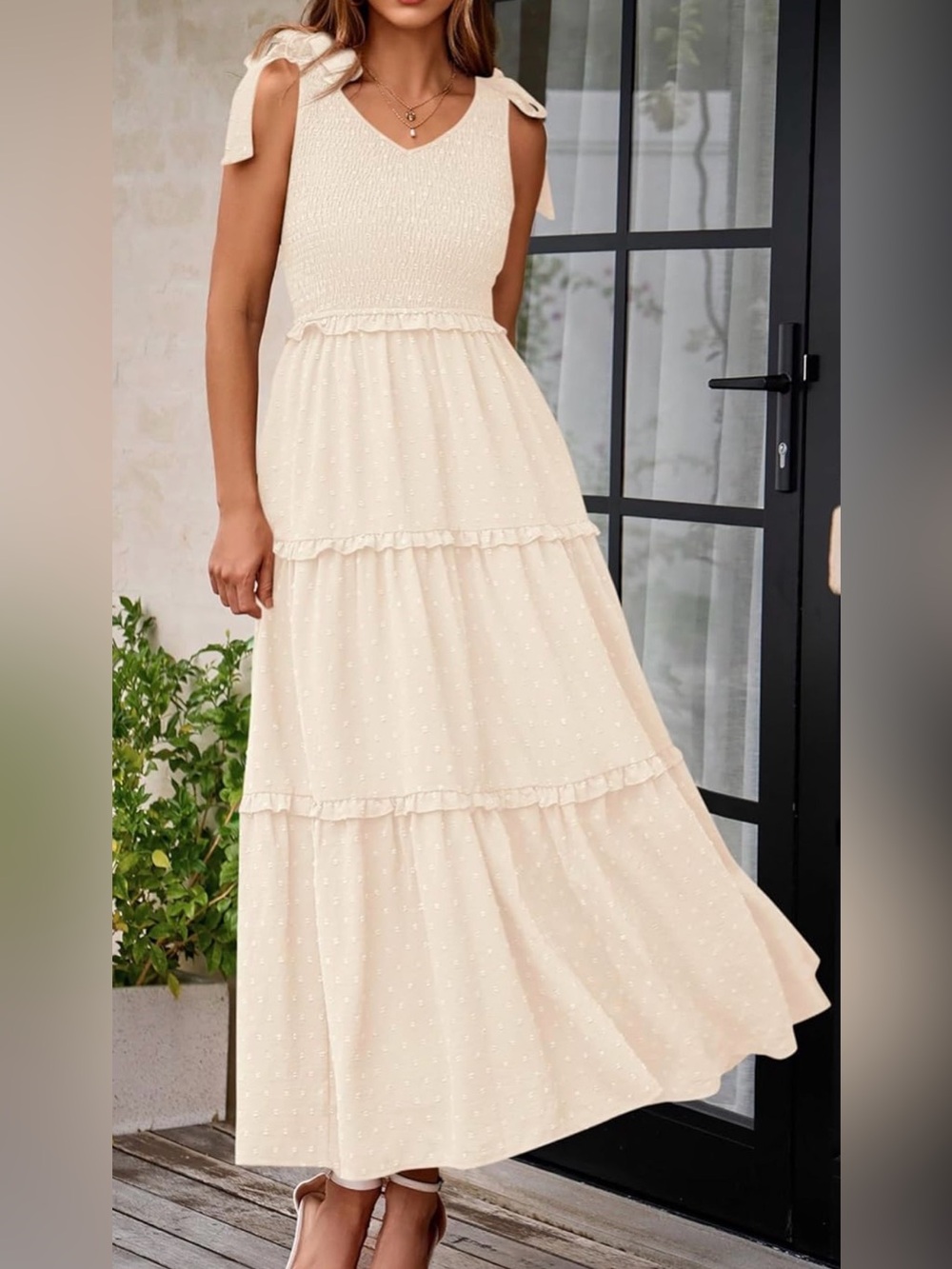 Summer Dress Sleeveless Tie Strap Flowy Beach Sundress Boho Swiss Dot
